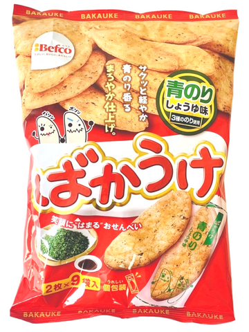 Bakauke Aonori Shoyu Soy Sauce and Seaweed Rice Crackers 18pcs